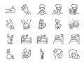 Recovery patients line icon set. Included icons as Positive thinking, sickness, illness, get well,ÃÂ healthy, medical and more.